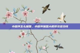 小程序怎么加盟，小程序加盟大概投资多少钱